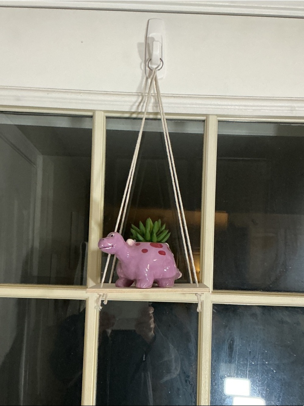 Pink Ceramic Dino Hanging Planter - Cute Wall Shelf Accent
